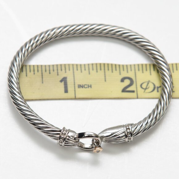 14K White Gold + 925 Sterling Silver Cable Buckle Bracelet Designer Style - Picture 7 of 9